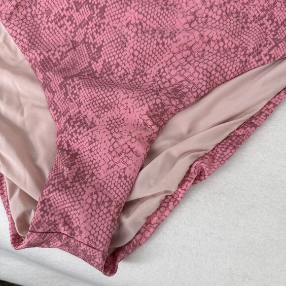 Splendid Bikini Bottom ONLY S High Waist Charmer Pink Snake Print Swim Beach NEW - Picture 2 of 8